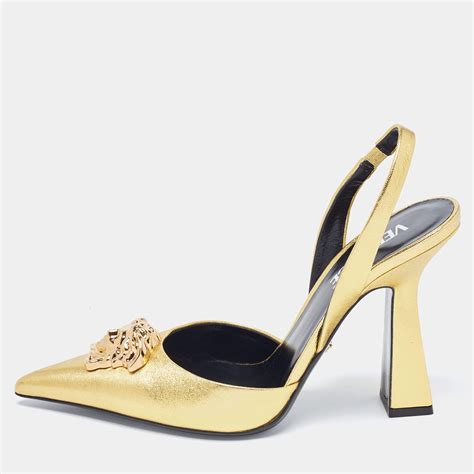 white and gold versace pumps|Versace slingback pumps.